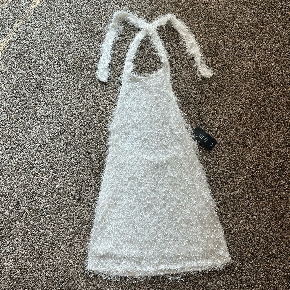 NA-KD White Halterneck Feather Mini Backless Dress EU 38 / XS - New With Tags